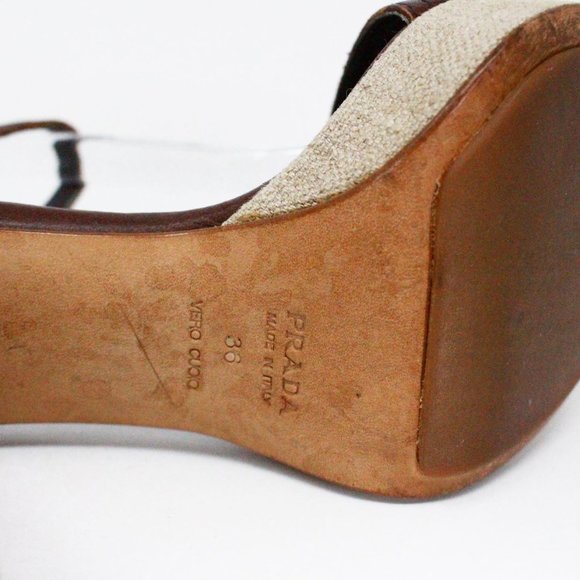 PRADA #41545-R Brown Leather Flower Heeled Sandals (US 6 EU 36) - Picture 9 of 9